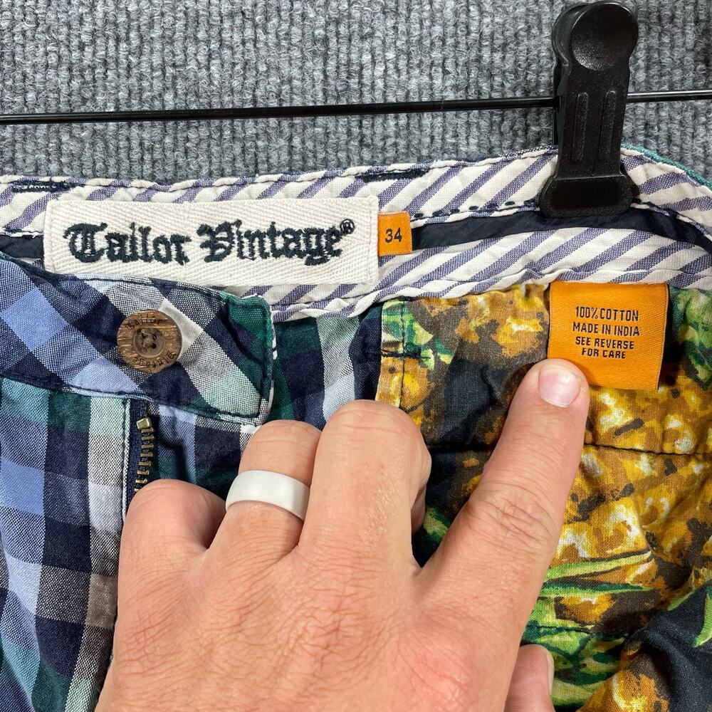Tailor Vintage Casual Shorts Men's 34 Blue/Green Plaid Button Pockets - Picture 6 of 9